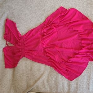 Women's Small Flying Tomato Cinch Waist Hot Pink Short Sleeve High Low Dress